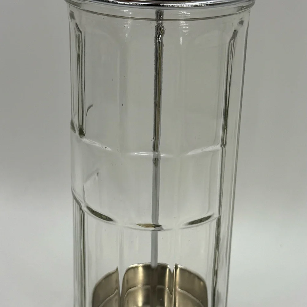 Straw Dispenser 11 Inch Vintage Heavy TableCraft Paneled‎ Clear Glass Metal Lift